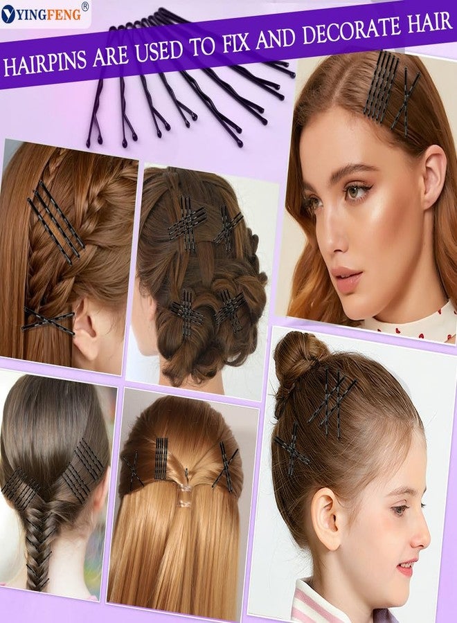 YINGFENG 510PCS Black Bobby Pins Hair Pins Kit with Hair Net, YINGFENG Includes 100 Bobby Pins for Women, 100 U-Shaped Buns Hair Clips, 300 Hair Bands and 10 Black Hair Nets, Dance competition must haves - Image 2